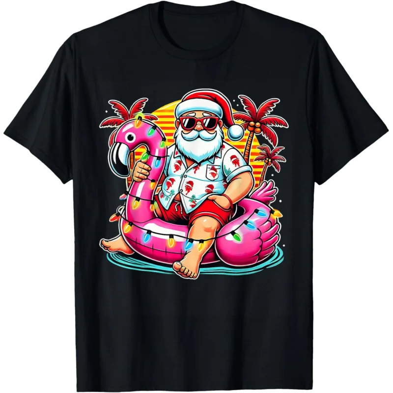 

Christmas in July funny Santa Flamingo Float Summer Xmas T-Shirt