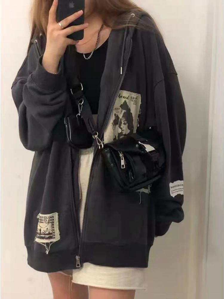 

Американская винтажная верхняя одежда на молнии, пикантное панк-длинное пальто в готическом стиле с длинными рукавами, однотонное модное тонкое пальто с карманами, женское осеннее пальто