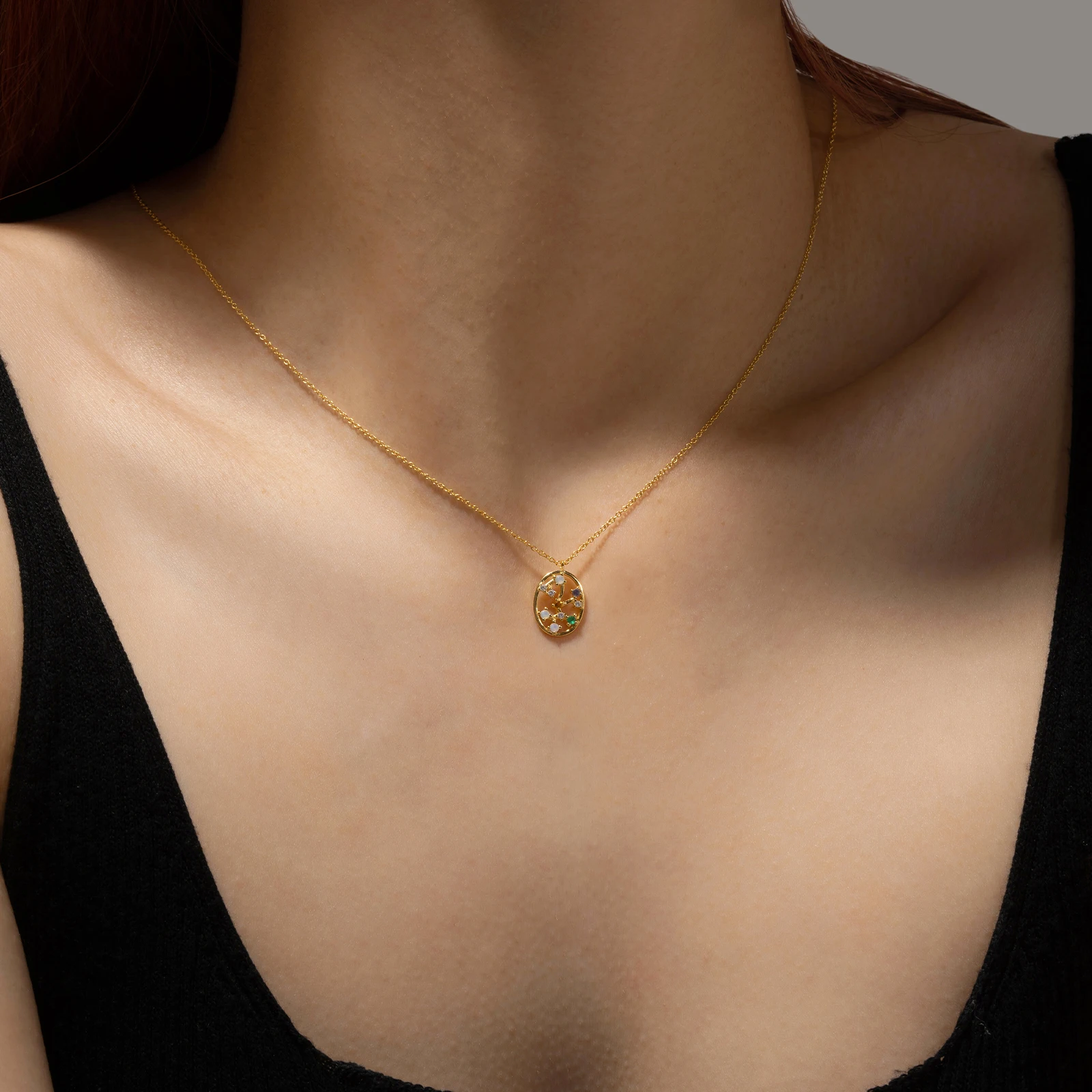 VEWANT kobiety 925 srebro złoto 12 urok konstelacji Hollow naszyjnik długi łańcuszek prezent urodzinowy Fine Jewelry — zdjęcie 5
