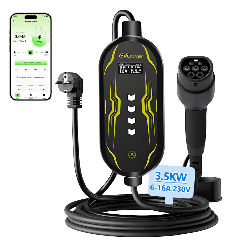 Junsun EV-Ladegerät Typ 2 Elektrofahrzeug-Ladekabel Schuko 3,5KW CEE Blau 7,4KW CEE Rot 11KW 16A 32A Dreiphasige Tragbare EVSE Wallbox-Ladestation für EU-Stecker mit WiFi-App-Steuerung