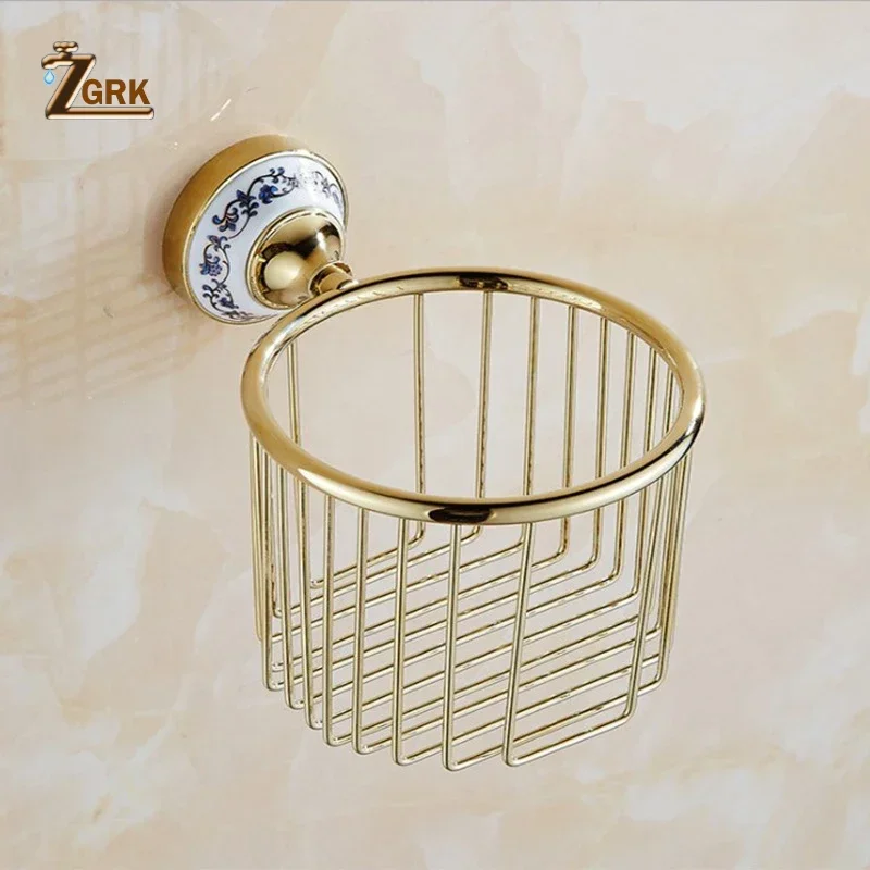 ZGRK-juegos de accesorios de baño de montaje en pared, soporte de papel higiénico dorado, caja de pañuelos, jabonera, portavasos, accesorios de baño