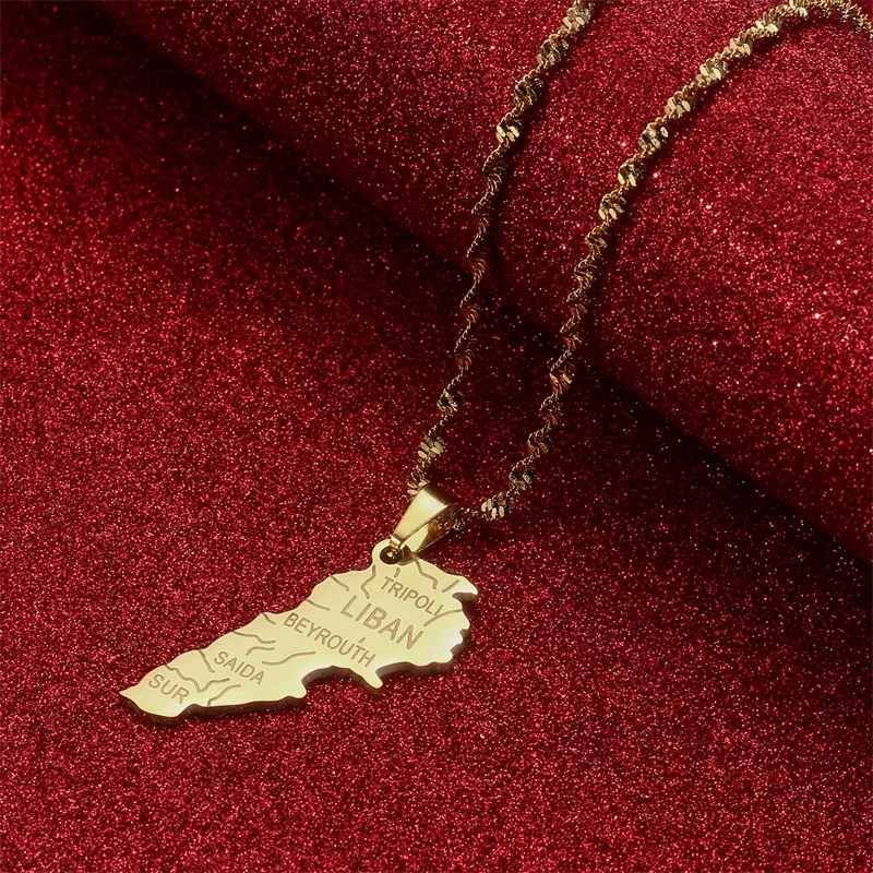 Liban Map With Cities Pendants Necklaces Jewelry Lebanon Map Chain Necklaces