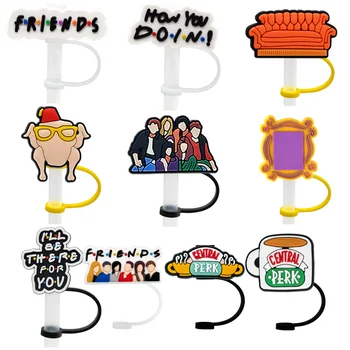 오랜 친구 실리콘 빨대 커버 캡, 컵 장식용 10mm 캐릭터 빨대 토퍼, 파티 용품, 방진 빨대 캡, 10 개