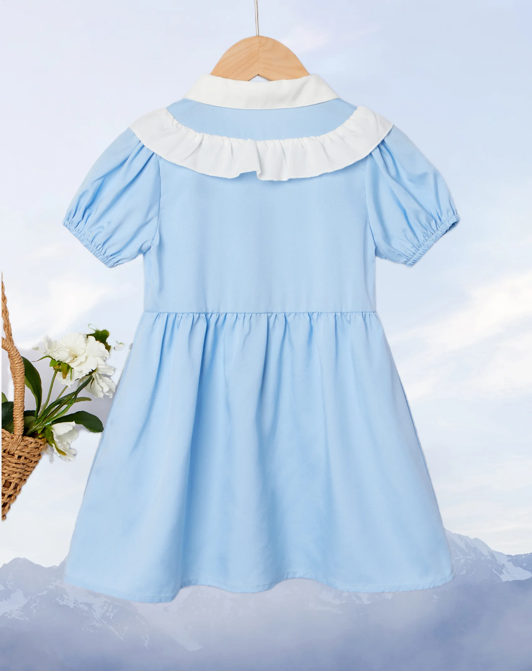 Children\'s Fresh Blue Dress - Cute Peter Pan Collar and Button Design