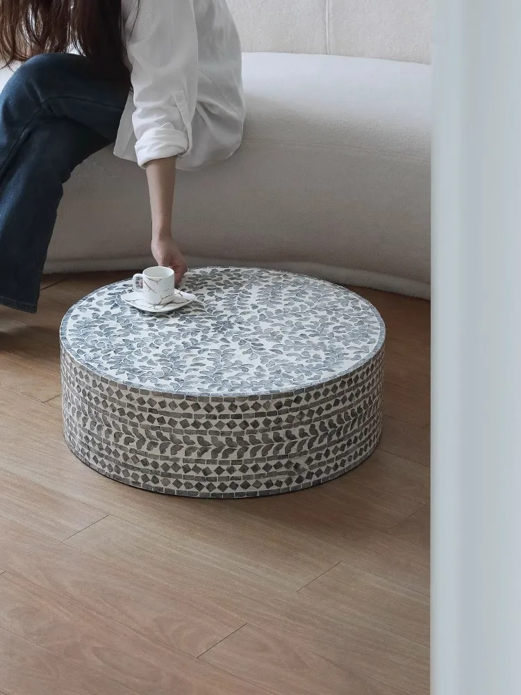 

French Style Light luxury Design Personality Shell Side Table Living Room Tea table Small Round Table The Size Is 60x60x20cm