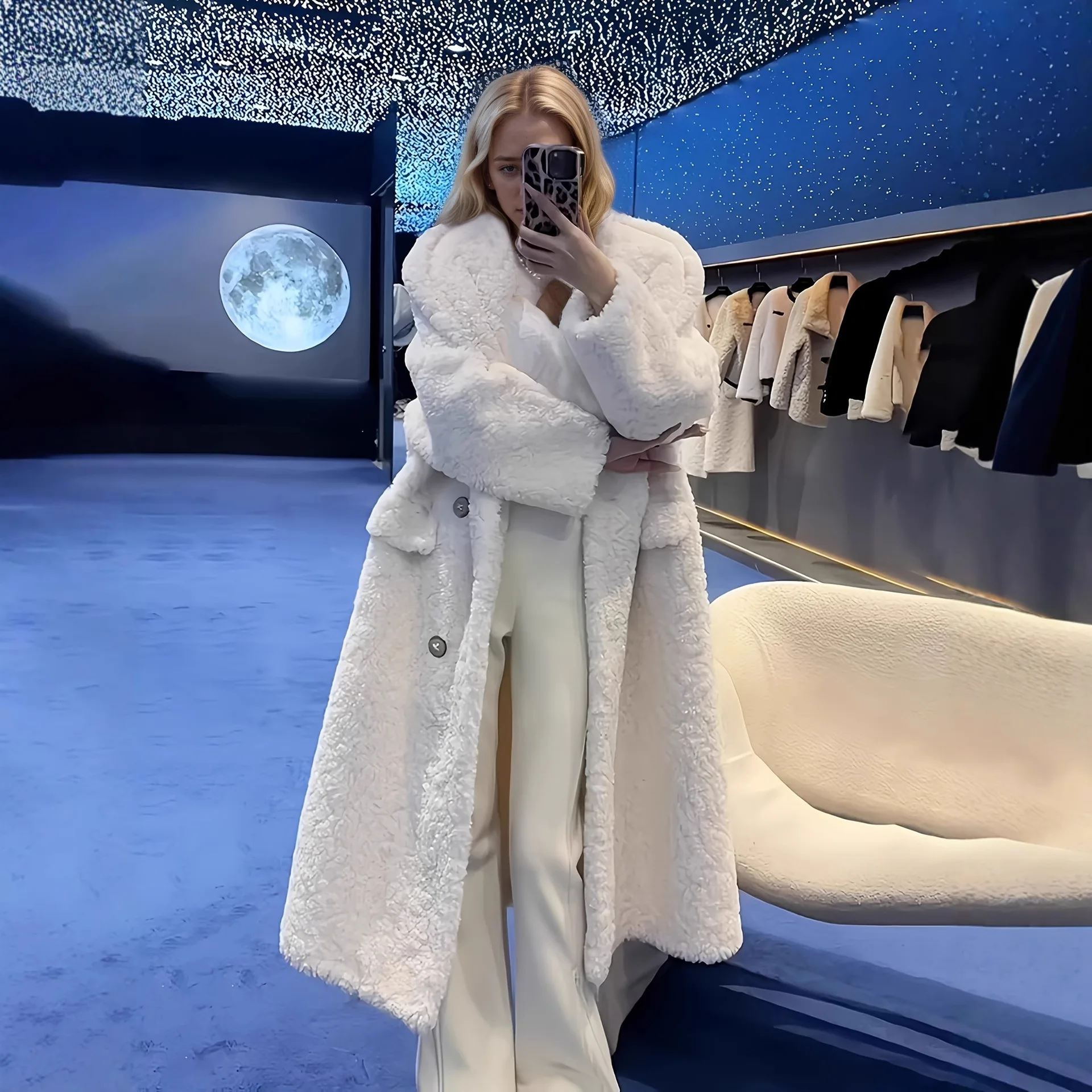 Casaco de pele longo casual feminino original feito versátil lazer pele jaet briti sle thiened casaco de inverno