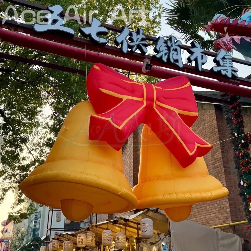 Campana gonfiabile con fiocco Jingle Bell natalizia per soffiaggio d'aria per decorazioni esterne Puntelli pubblicitari per eventi di club notturni