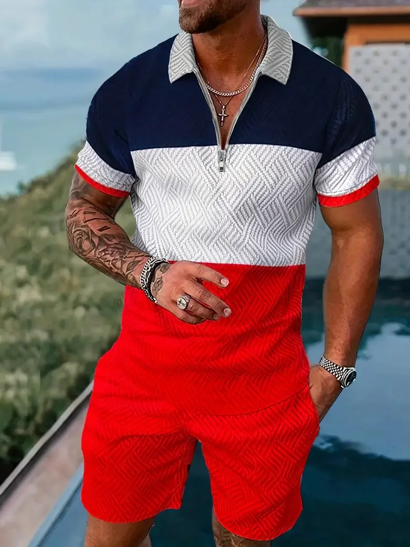 Polo con estampado gráfico 3D para hombre, conjunto de pantalones cortos para negocios, informal, actividad, verano, estilístico, 2 piezas, talla grande