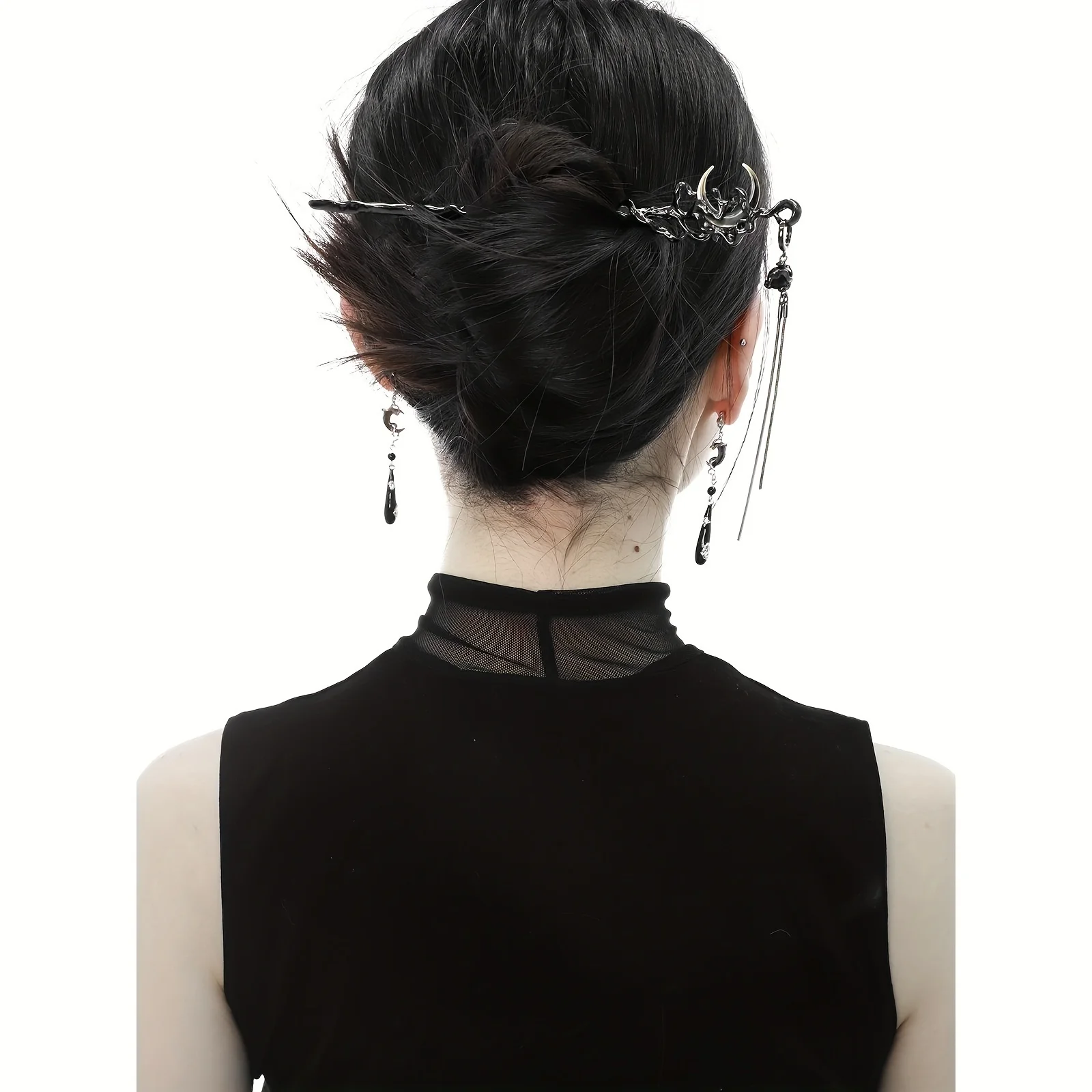 1pc Halloween elegant black moon hair dress, traditional Chinese style hairpin, suitable for Halloween festival and daily wear