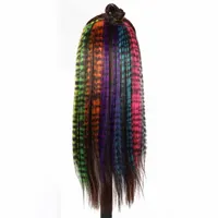 Synthetic Hair Extension18" Long Straight Women High Temperature Clip In Hair Extension Hairpiece Feather Wig Blue Rose Colorful 4