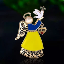 Enamel Peace Dove Brooch for Women Unisex Rhinestones Ukraine Angel Bird Pin Event Party Backpack Decoration Clothes Accessories