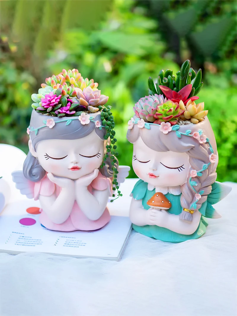 20cm/ 7.8inch Fairy Planter for Succulents Air Plants Resin Cute Girl Flower Pot Decorative Figurines Garden Home Tabletop Decor