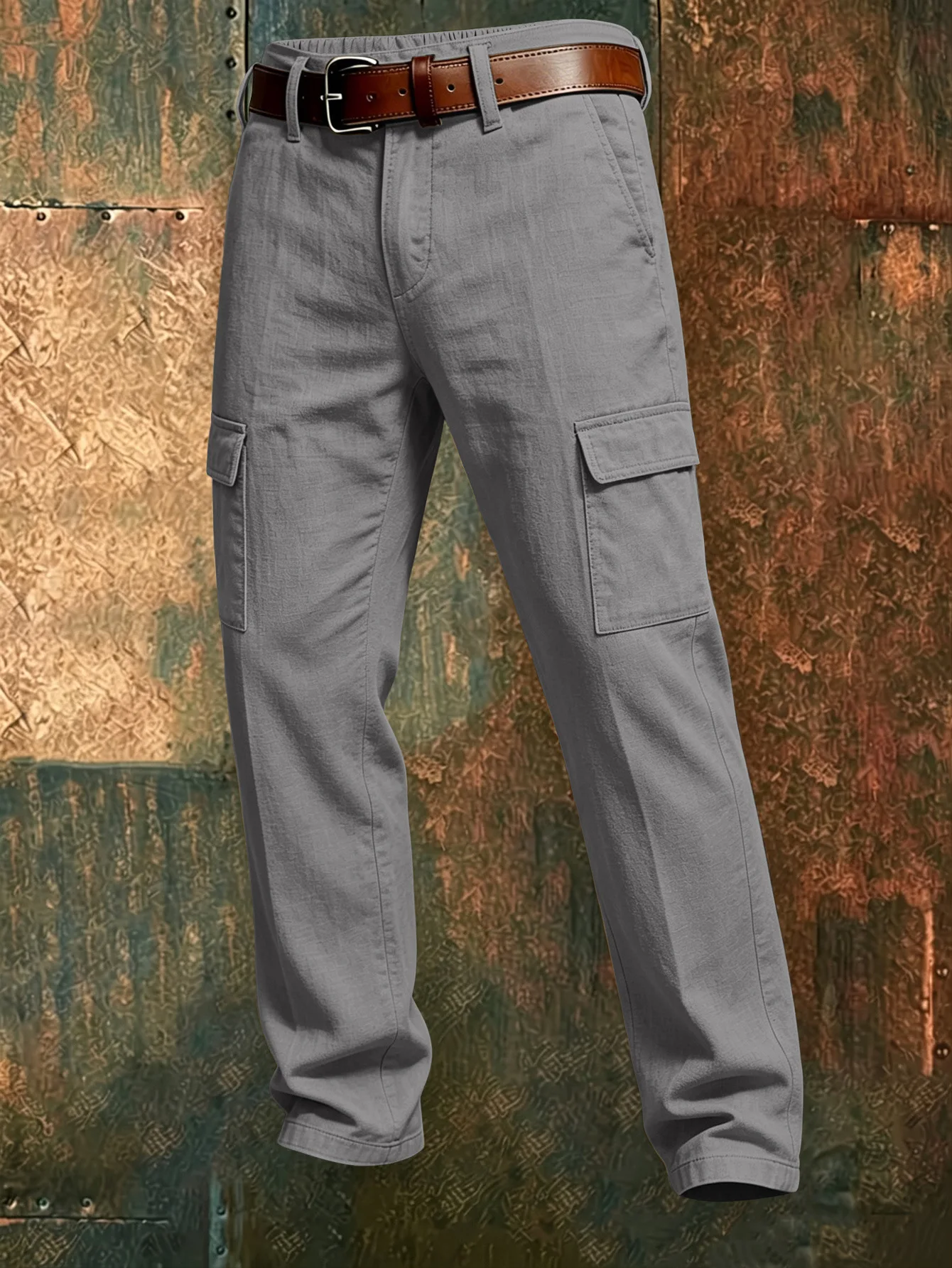 Men's Spring Autumn Cotton Linen Cargo Pants, European American Casual, Multi-Pocket Solid Color Loose Fit Work Trousers