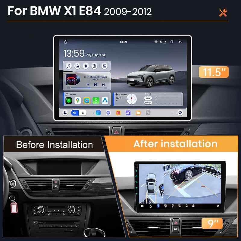 Autoradio Android Auto AWESAFE pour BMW X1 E84 2009 2010 2011-2015, système multimédia sans fil CarPlay, écran tactile intelligent IPS, lecteur vidéo stéréo, autoradio 2 Din, unité centrale de navigation, BT, GPS, 4G, WIFI, FM, DSP, RDS, SWC.