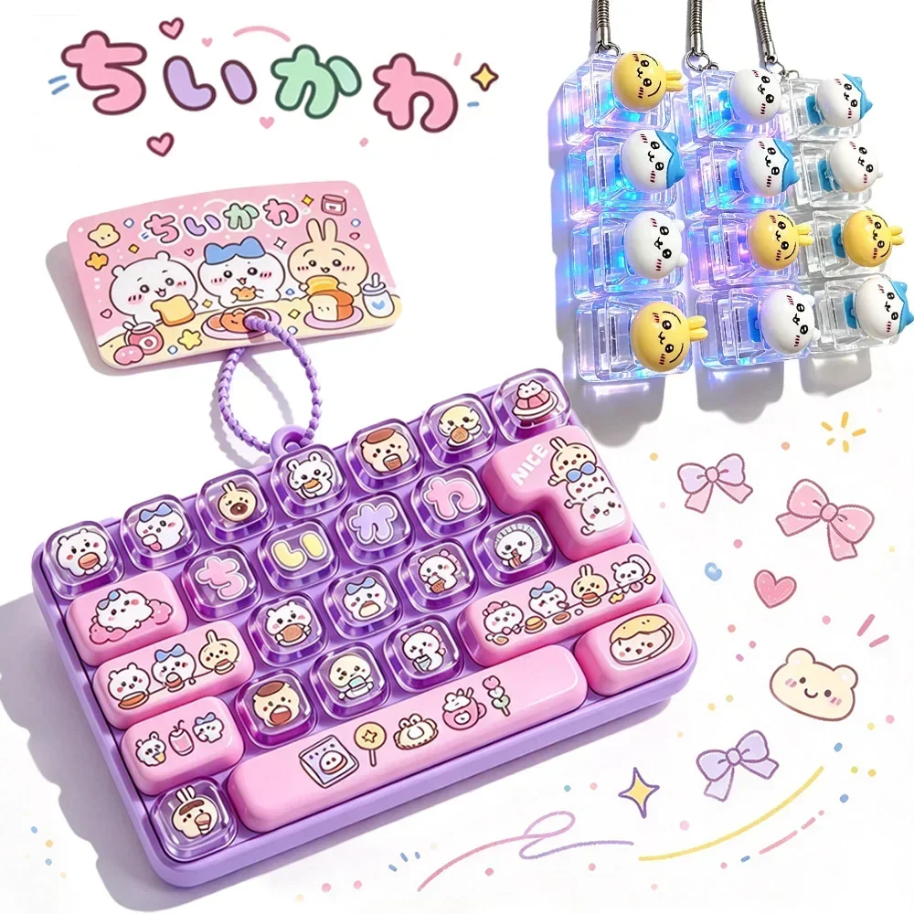 #Chiikawa 26-Key Fidget Keychain Caps Clicker 4-Key Light Up Pendant Hachiware Usagi Stress Relief Anxiety Relief Toy Girl Gift