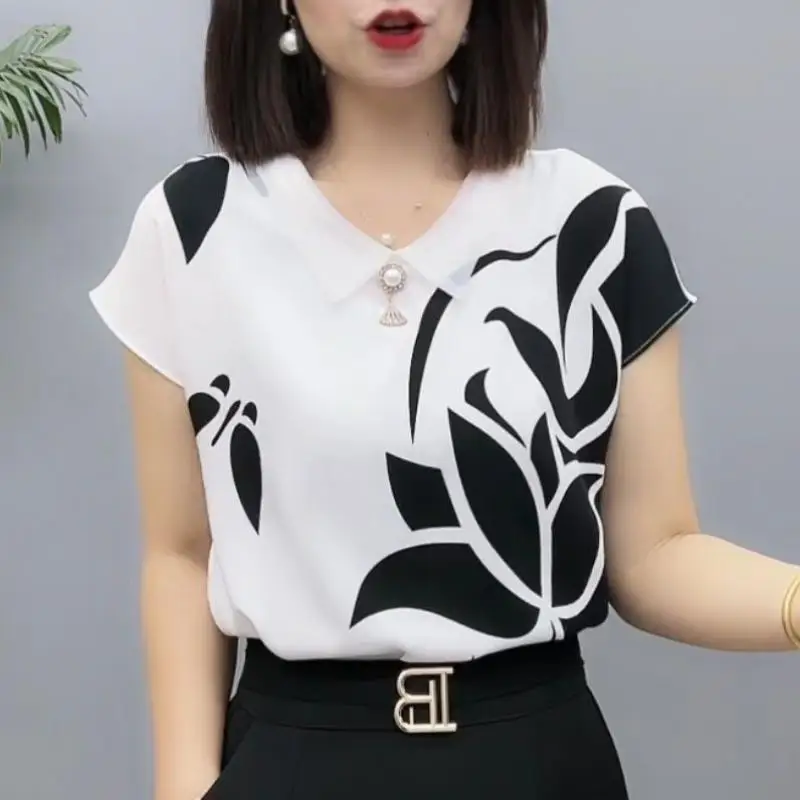 Summer Women Short Sleeve T-Shirt 3D Flower Printing Pulovers Female Clothing Fashion Tees Vintage Loose Basic Casual Tops