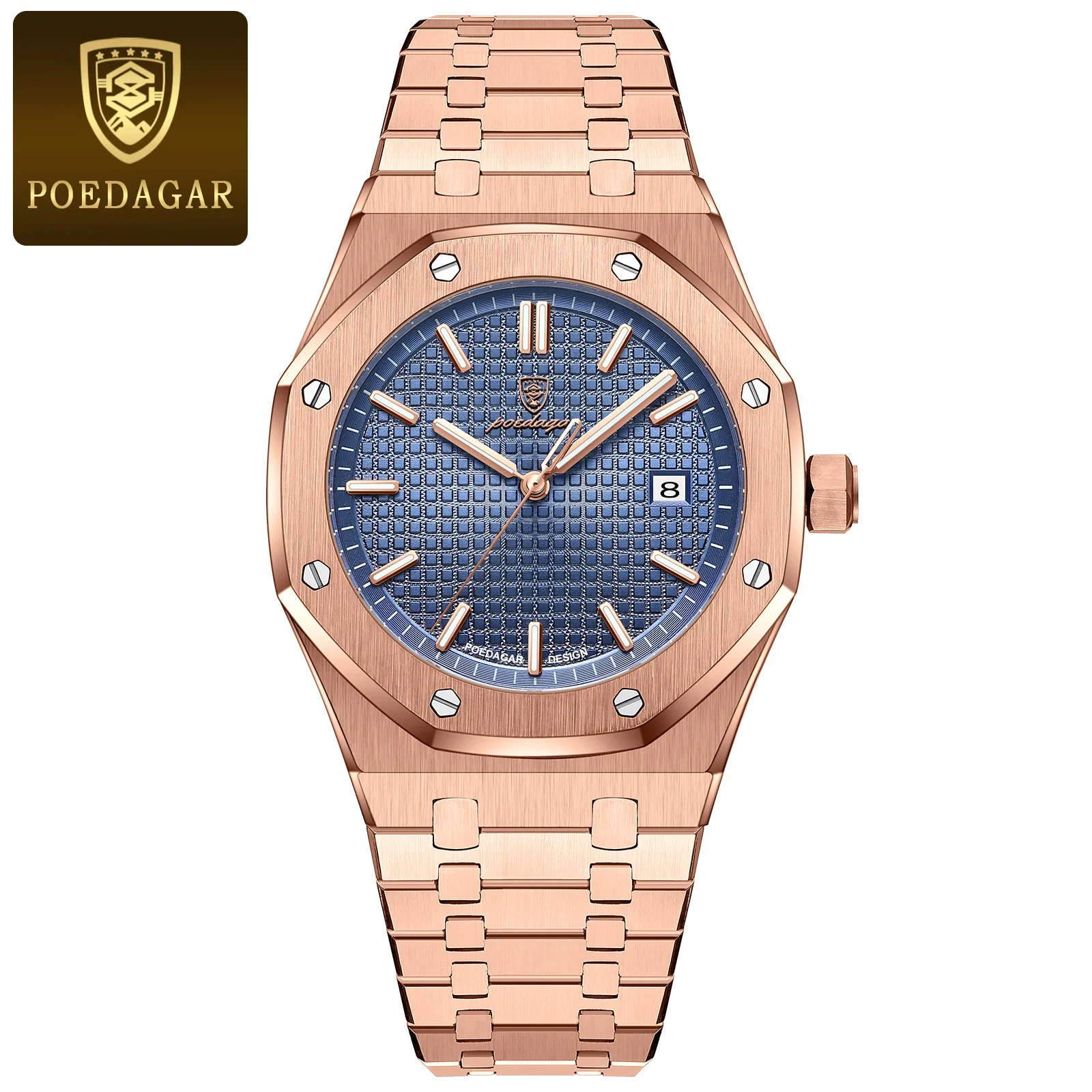 POEDAGAR Luxe zakenman polshorloge waterdicht lichtgevende datum herenhorloge roestvrij staal mode quartz horloges voor heren reloj