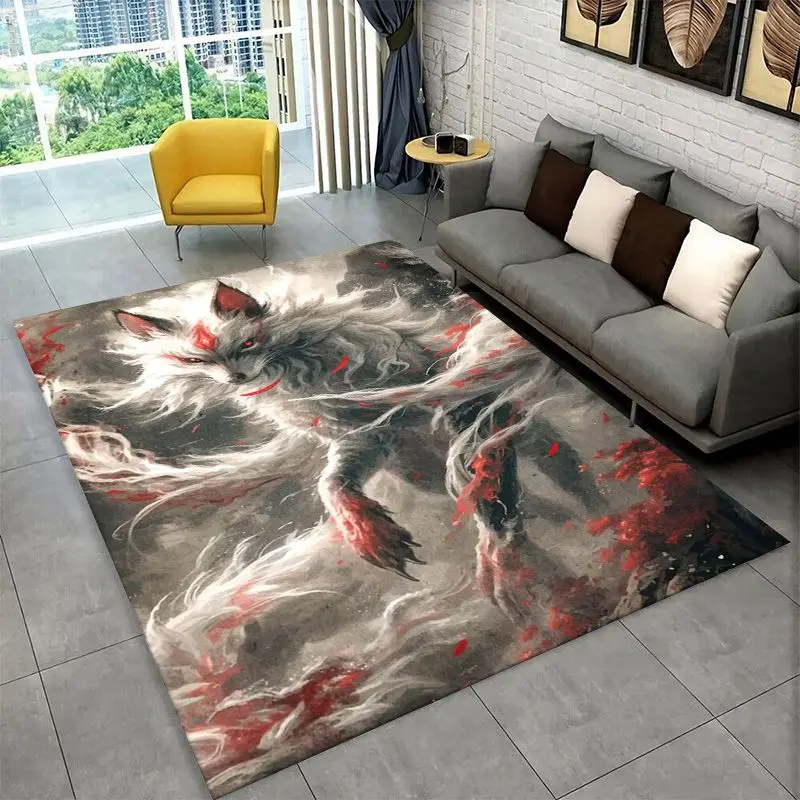 Yin Yang Fox Cute Animal Cartoon Large Area Rug Non-slip Carpet for Bedroom Living Room Sofa Doormat Home Decor Floor Mat Gift