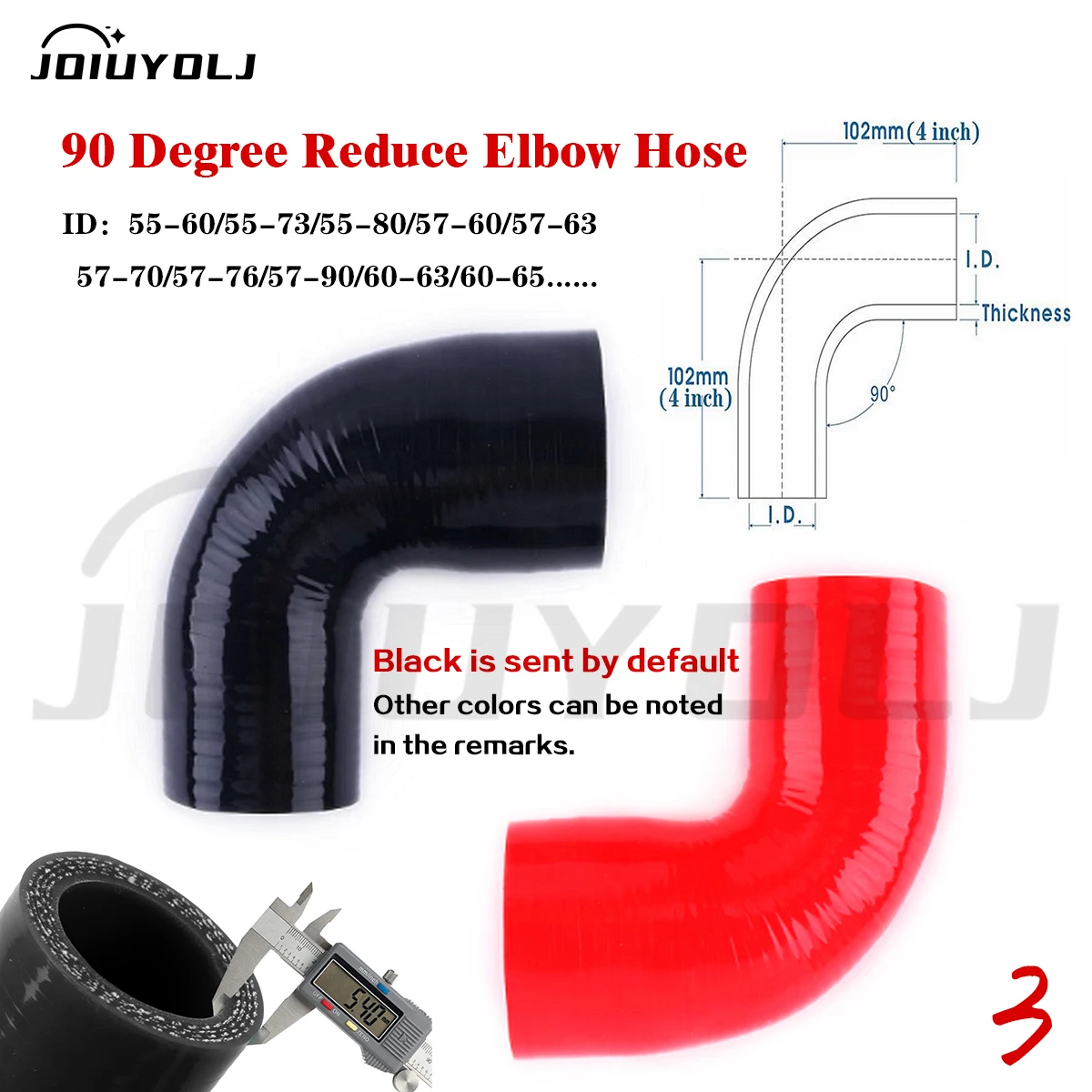 

4PLY 102mm Length 90 Degree Reduce Elbow Silicone Coolant Intercooler Hose ID 55 57 60 63 64 mm