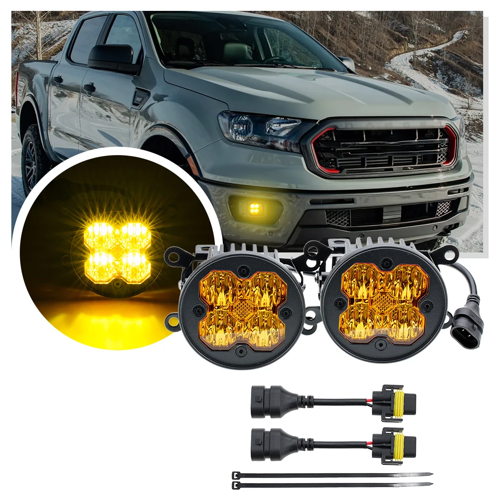 

Amber LED Fog Lights Super Bright Round Offroad Driving Pods for Ford Ranger 2005--2007 19-23 Fiesta Freestyle Mustang Taurus X