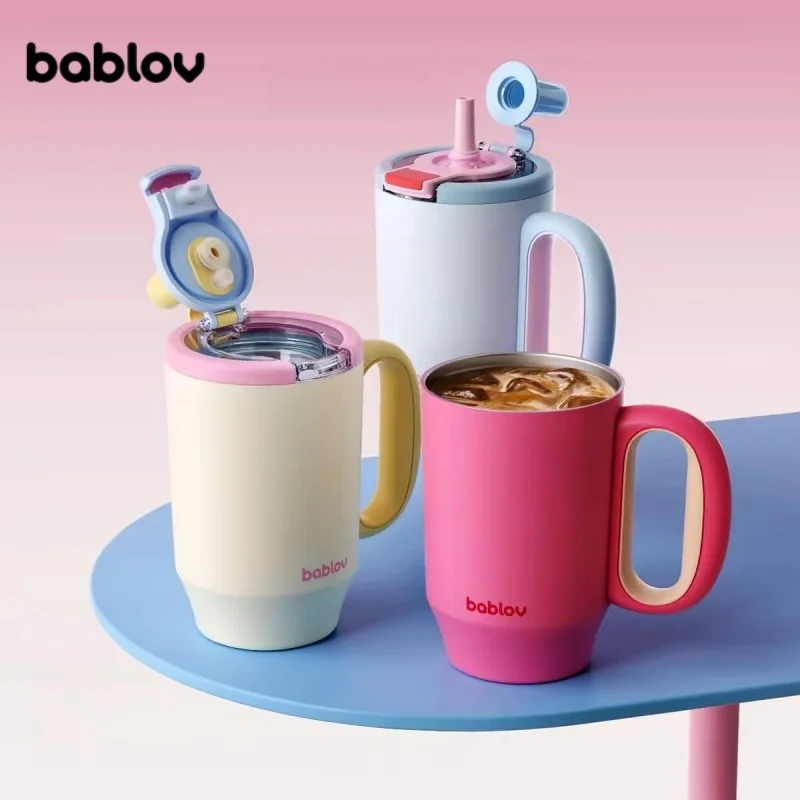 Bablov 680ml Insulated Cup 316 Stainless Steel Vaccum Flask Dual Drinking Straw Cup Home Office Coffee Mugs Portable Ice Tumbler