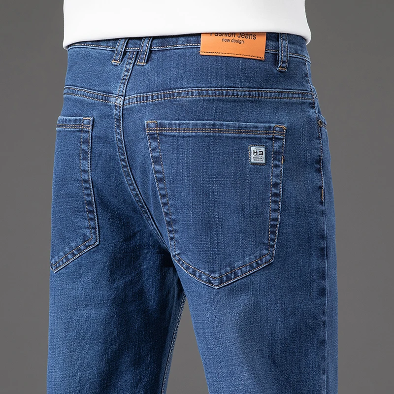 Pantalones vaqueros elásticos para hombre, Jeans azules de estilo clásico, informales, de negocios, a la moda, novedad de 2024