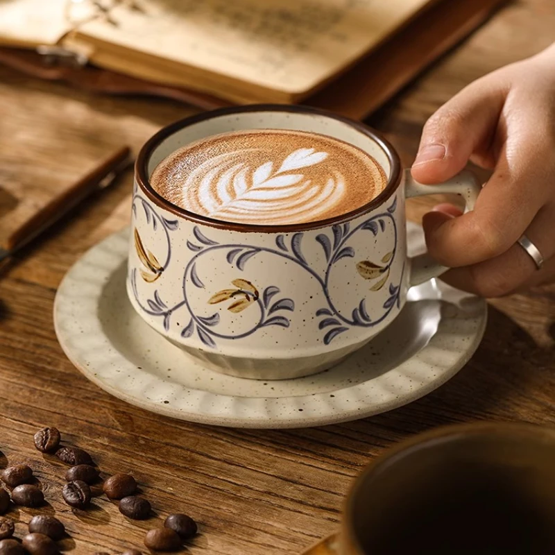 Retro Ceramic Cup Coarse Pottery Small Capacity Coffee Cup and Saucer Set Japanese Ceramic Afternoon Tea Coffee Cup Mug