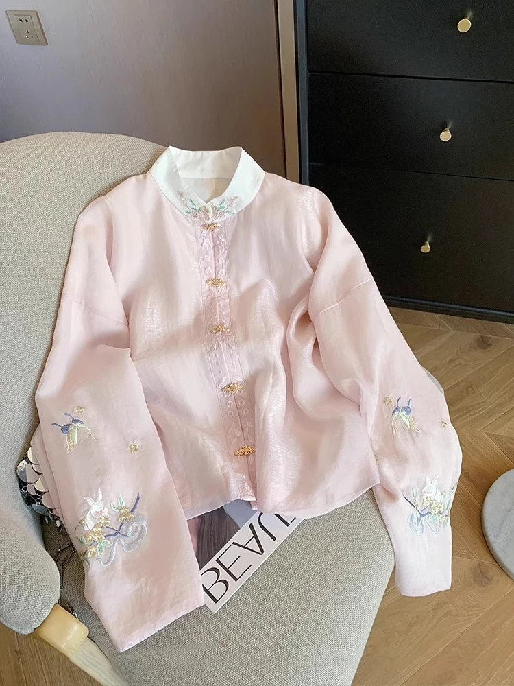 

New Chinese Sle Long Sve Casual irt Floral Embroidery Stand Collar Men's Spring Autumn Design Sweet Youth Reduction