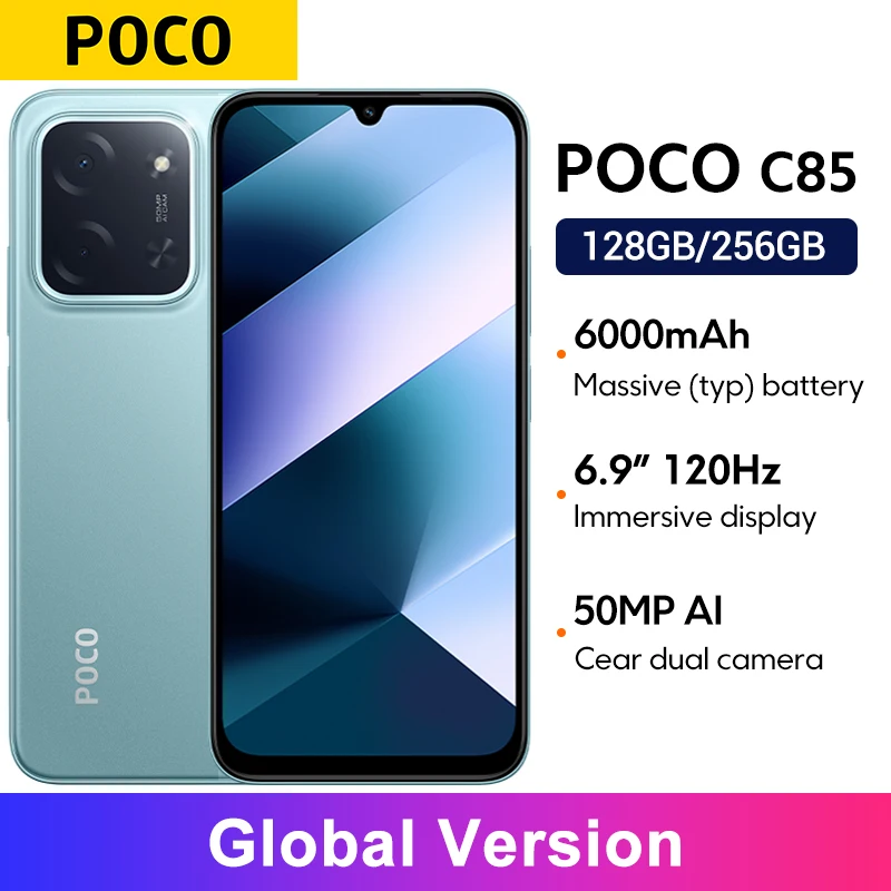 Versión Global POCO C85 Smartphone 6,9 "pantalla Dot Drop cámara de 50MP batería de 6000mAh 33W Helio G81-Ultra NFC