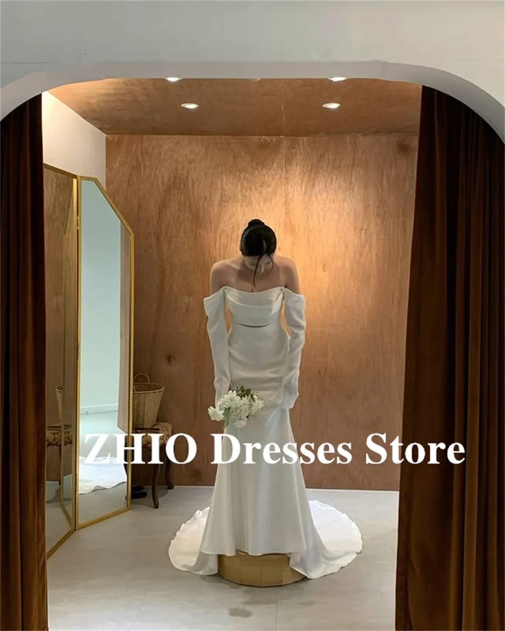 ZHIO Luxuriöse 2-teilige Ball-Hochzeitskleider mit Rüschen und langen Ärmeln, Brautkleid, Korea-Fotoshooting, individuelle Meerjungfrau, Trompetenzug