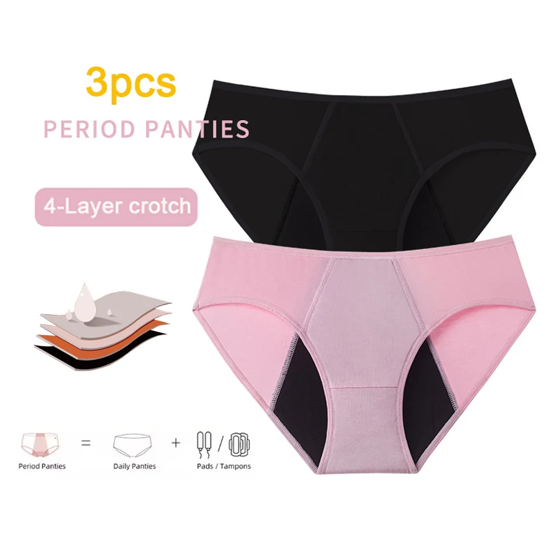 

3Pc Heavy Flow Menstrual Panties For Women Period Underwear 4 Layer Absorbency Leakproof Physiological Sanitary Briefs EU Size