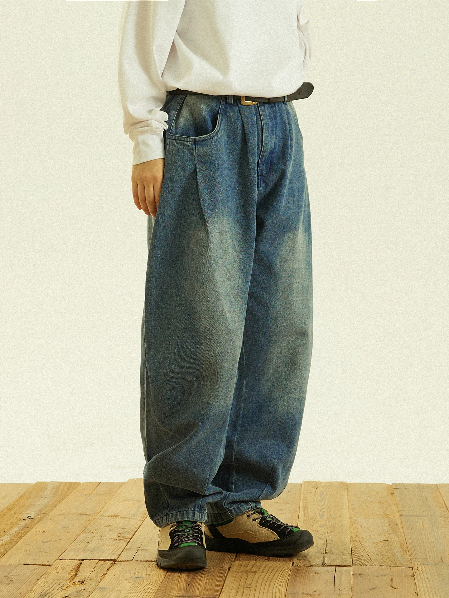 

Мужские джинсы GoodNorth Vintage из денима с широкими штанинами, свободного прямого кроя, длинные брюки в стиле ретро, осень-зима, с завышенной талией