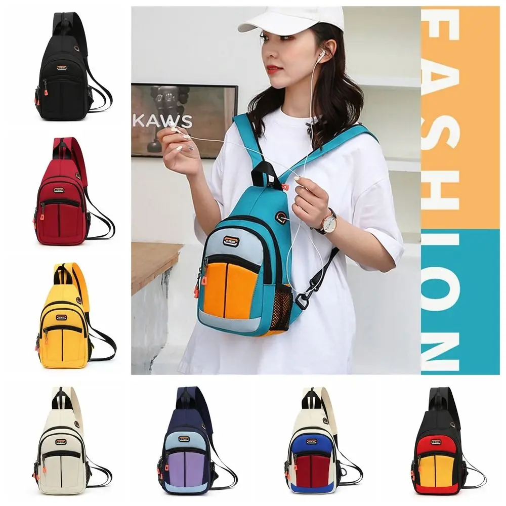 with Earphone Hole Sling Chest Bag Shoulder Bag Messenger Bag Girl Crossbody Bag Oxford Fabric Casual Mini Backpack