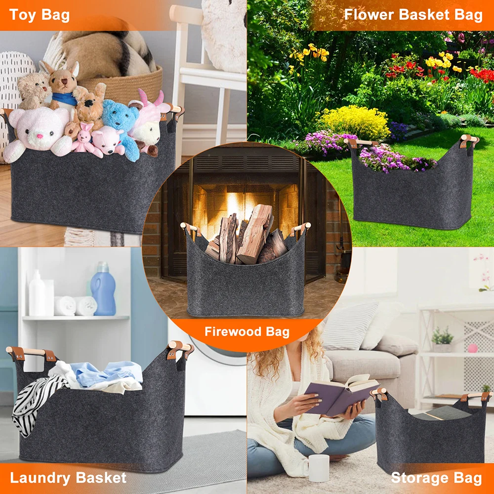 Felt Storage Bag Firewood Bags Fruit Vegetable Basket Foldable Large Storage Bag with Handles Flowers Home Storage Felt Bags