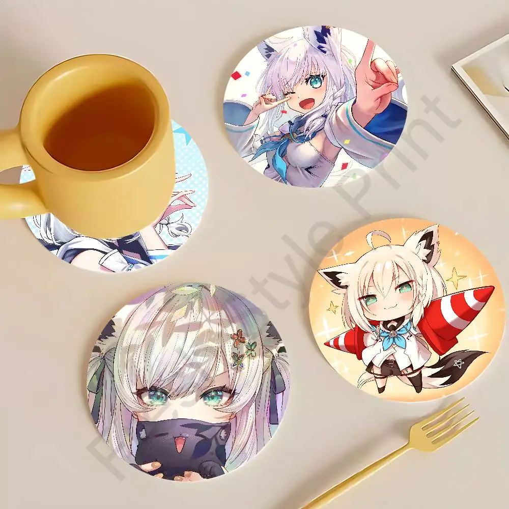 

Cute S-Shirakami F-Fubuki Vtuber wooden anti-slip coasters suitable for home office and theme party decoration