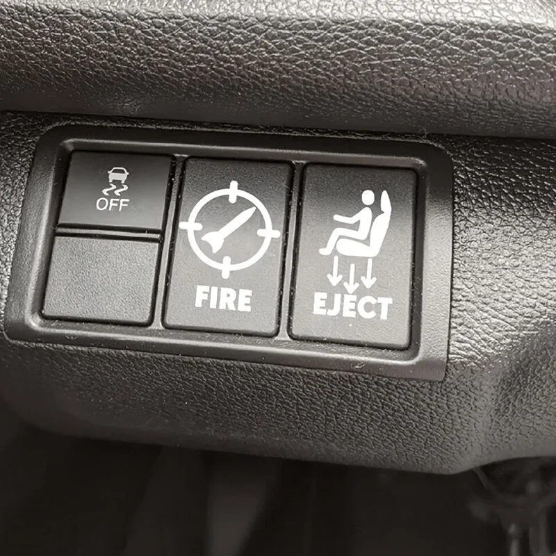 6Pcs Eject & Fire Fun Car Button Stickers, Mini Vinyl Decals For Vehicle Dashboard Blank Control Switches