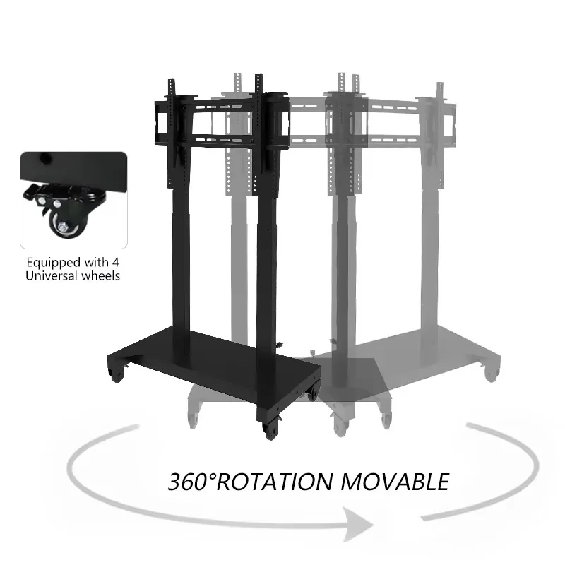 Gold Seller Modern Motorized TV Trolley Metal Height Adjustable Movable TV Cart with Wheels Remote Control Stand for Home Theate