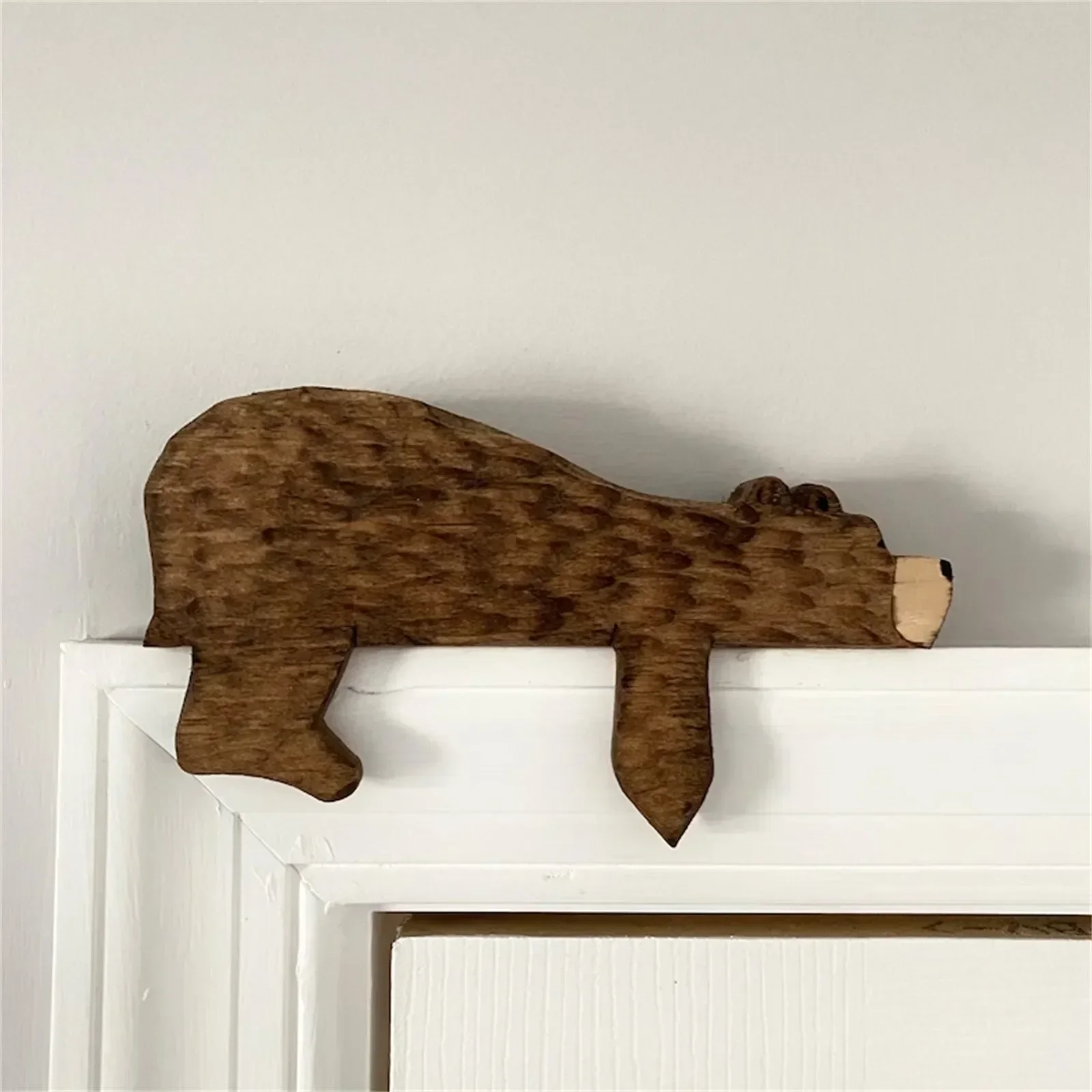 Wooden Bear Door Topper Door Sculpture In Your Corner Creative Statue Home Art Wall Decor Resin Figurine Ornament Pride Ornament