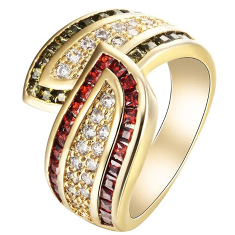 New Staggered Micro Pave Stone Ring For Women Men Fashion Red Wedding Ring Good Jewelry