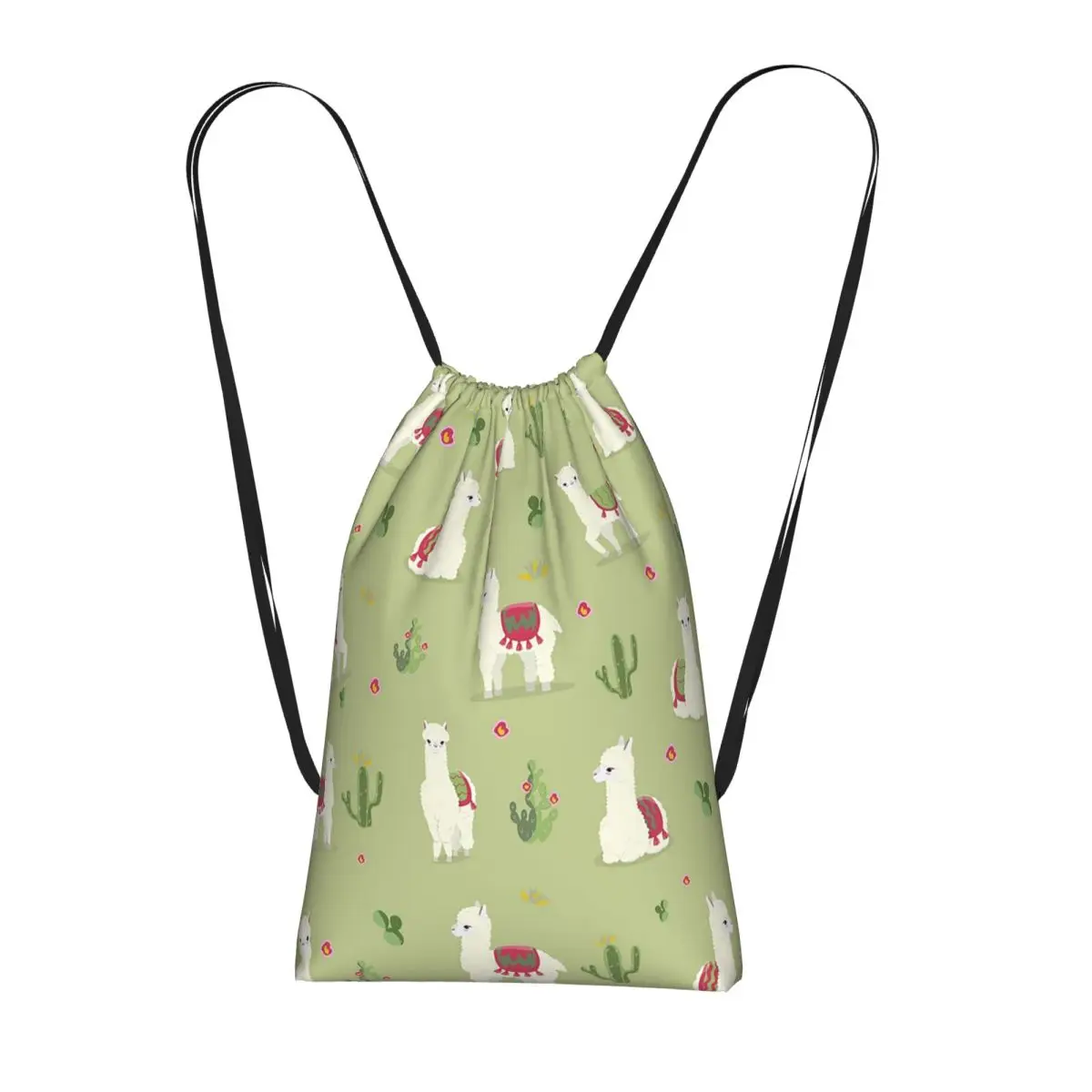 

Alpaca Cartoon Pattern Backpacks Portable Drawstring Bundle Pocket Shoes Bag Book Bags for Man Woman Students