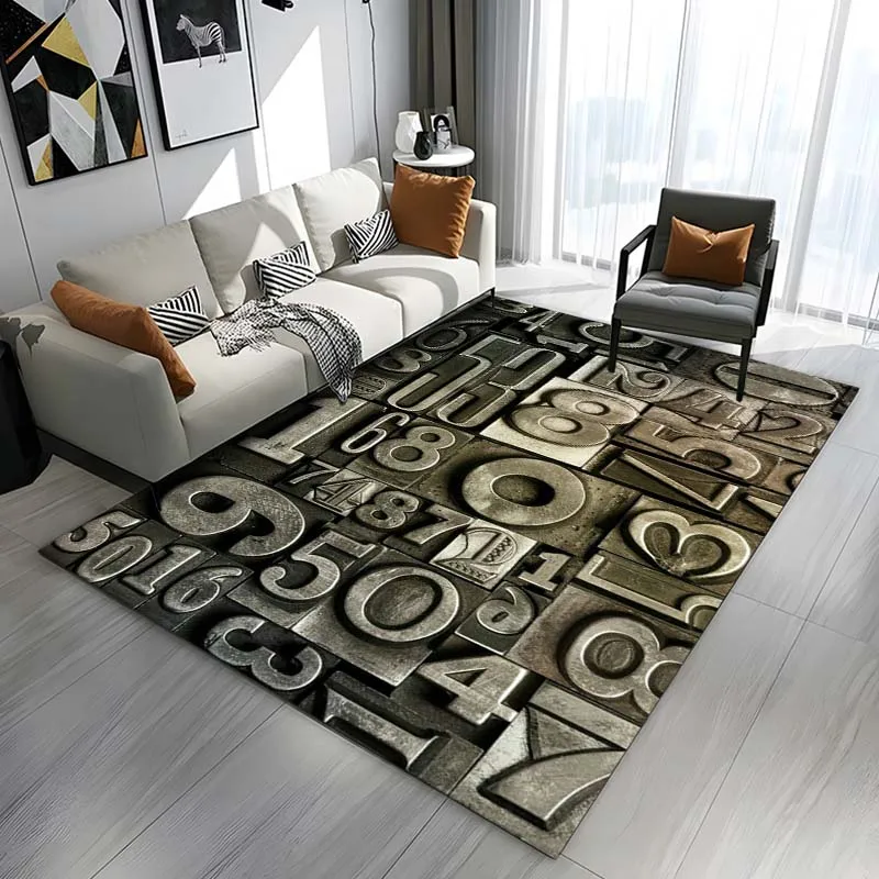 Letter Number Retro Nostalgia Rugs for Living Room Bedroom Dining Kitchen Office Bathroom Non-Slip Large Decor Carpet