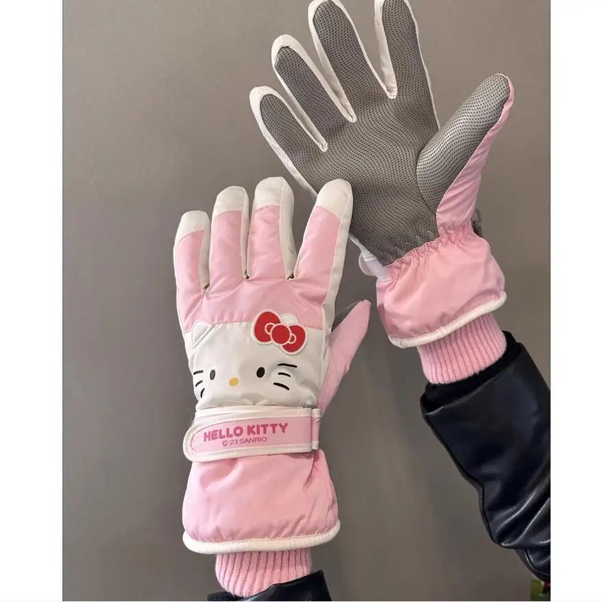 AliExpress MINISO Disney Hellokitty Cute Women's Winter Comfortable, Soft, Warm and Cold-proof Plus Velvet Thickened Waterproof Cycling Gloves