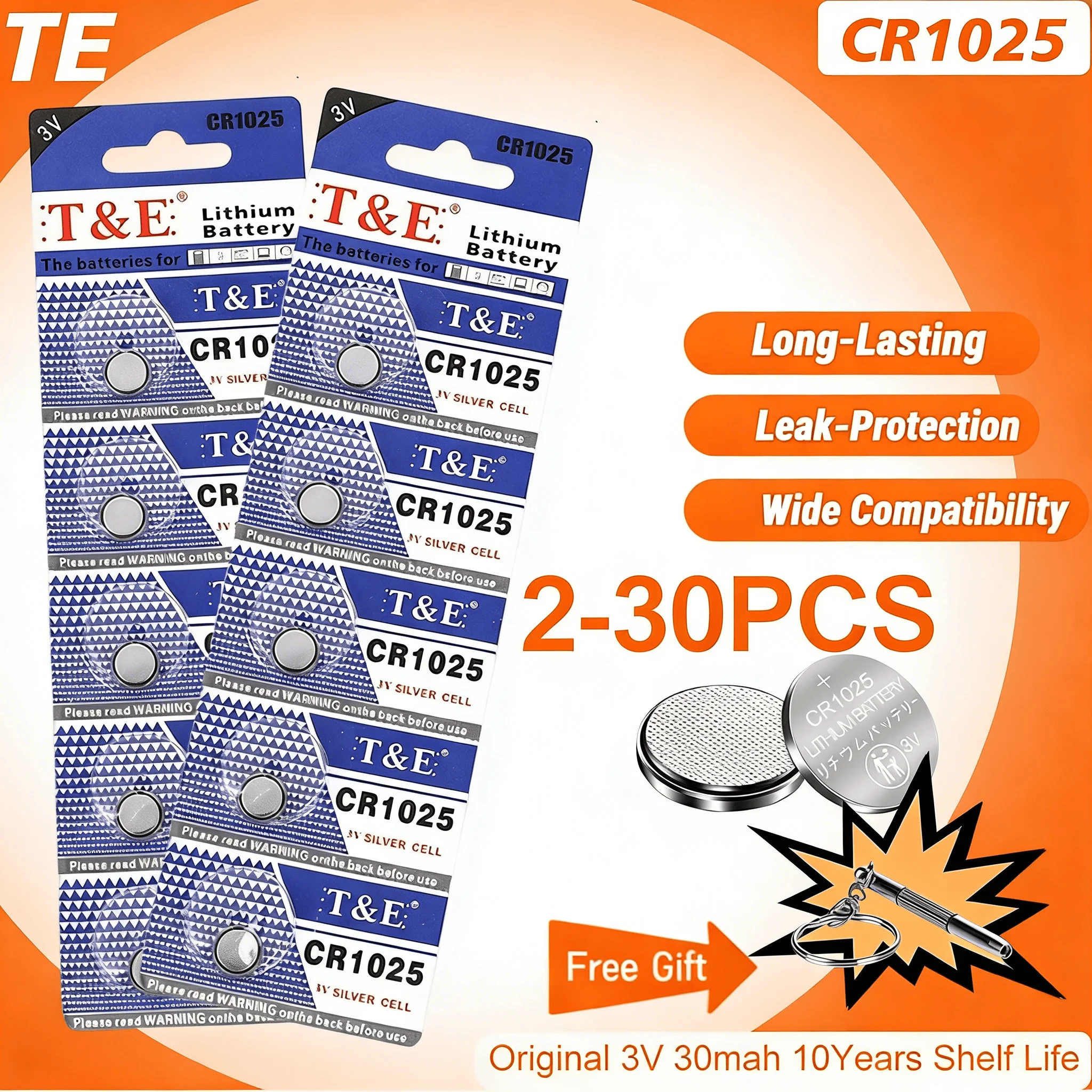 2PCS-30PCS 3V CR1025 Lithium Button Battery KL1025 BR1025 LM1025 DL1025 CR 1025 5033LC Coin Cell Watch Batteries for Toy Remote