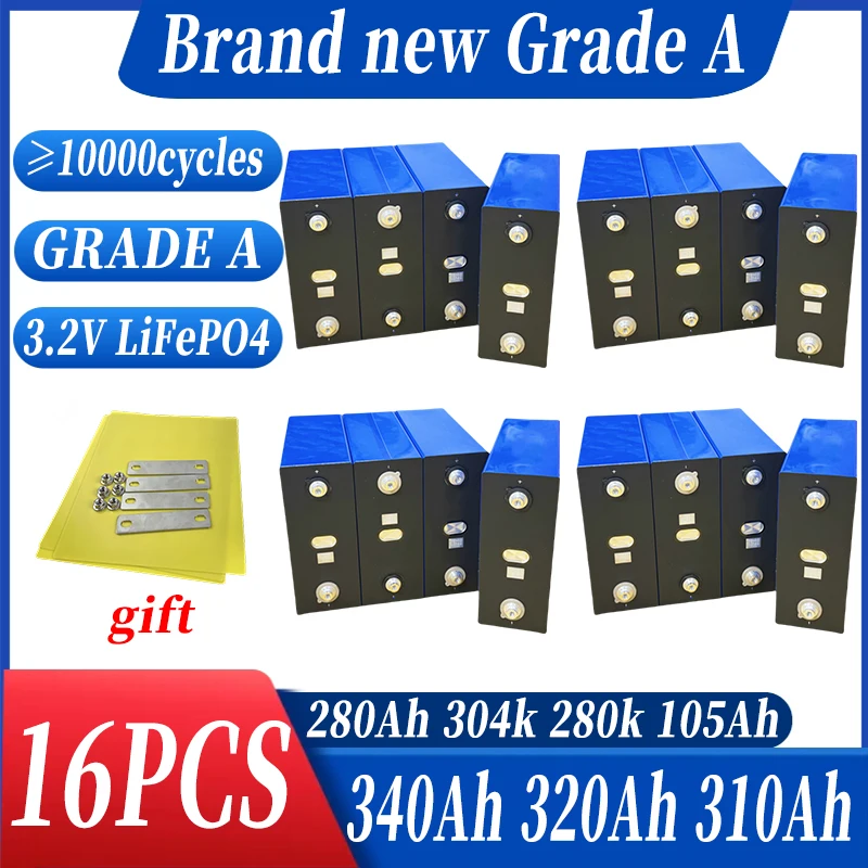 

16 шт. 3,2 В 340 Ач 320 Ач 310 Ач 304 Ач 105 Ач 280 К 280 Ач LiFePO4 Аккумулятор Совершенно новый класс A DIY 12 В 24 В 48 В Солнечная батарея RV EV Кемпинг без налога