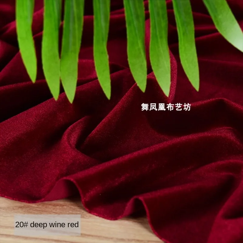 Deep Wine Red Velvet Fabric Four Sides Elastic Golden Velvet Dress Apparel Sewing Cloth Meters Diy Polyester Spandex Material