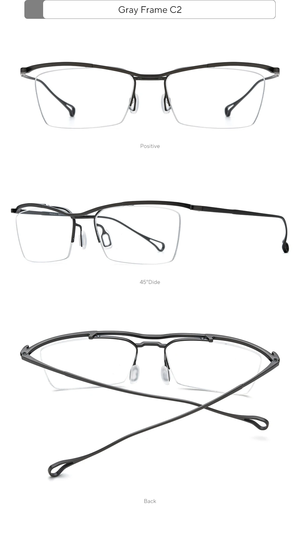 FONEX Titan-Brillengestell für Herren, Markendesign, halbrandlose, quadratische Brille, japanische weiße, ultraleichte Halbrandbrille 85919 – Detail 8