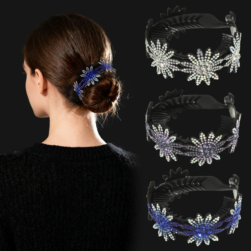 AWAYTR 패션 크리스탈 플라워 헤어핀 번 헤어 클립 포니테일 버클 헤어 클립 확장형 헤어 액세서리 여성용 바레트