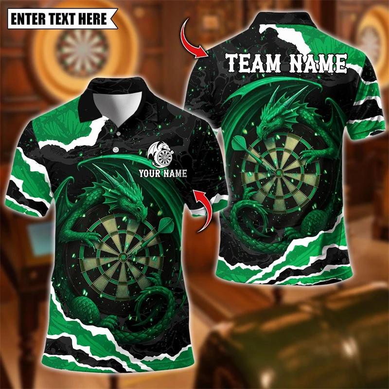 2026 New Dragon Graphic Dart Polo Shirts For Men Fashion Custom Name Team Name Sports Polo Shirt Loose Streetwear Team Uniforms