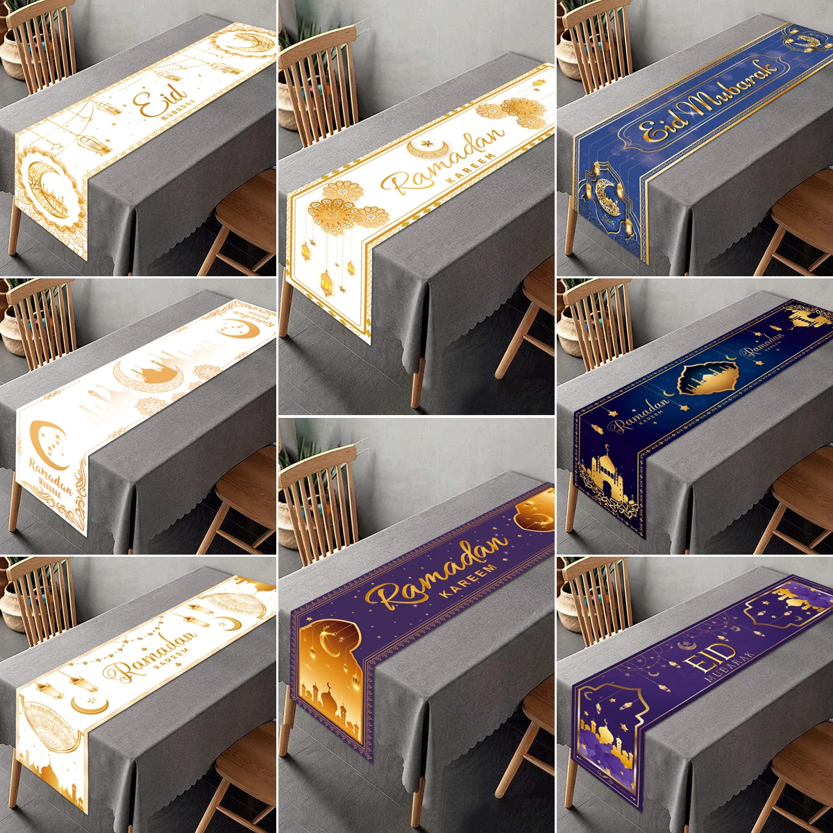 EID Mubarak Table Runner Ramadan Decorations For Home 2024 Ramadan Kareem Islamic Muslim Party Decoration Happy Eid Al Adha
