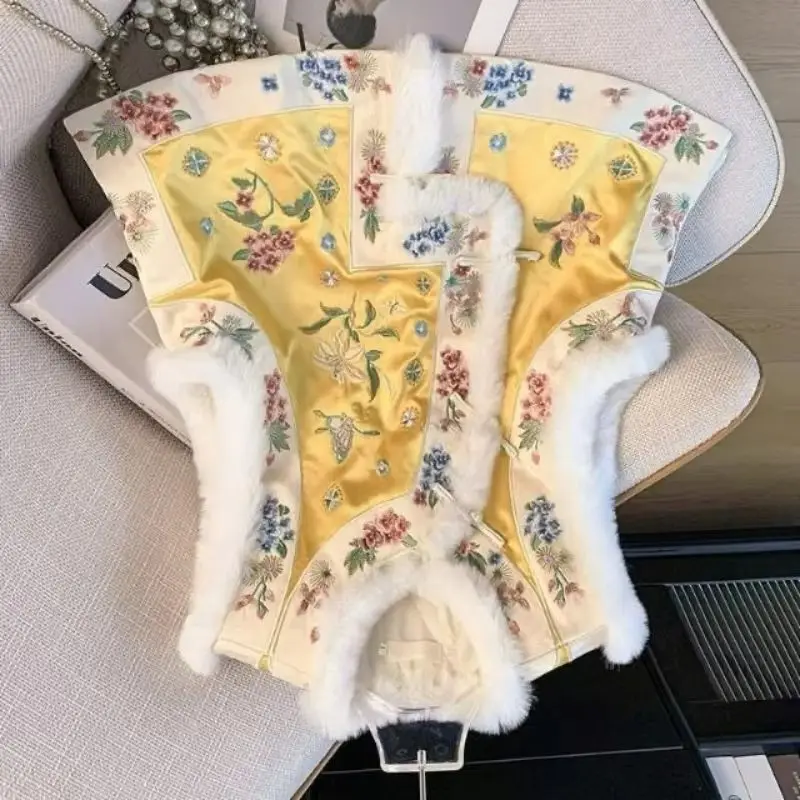 

New Style Chinese-style Printed Fur Edge Thickened Top Vest Fashionable Good-looking Chinese-style Warm Vest 2026 Autumn Winter